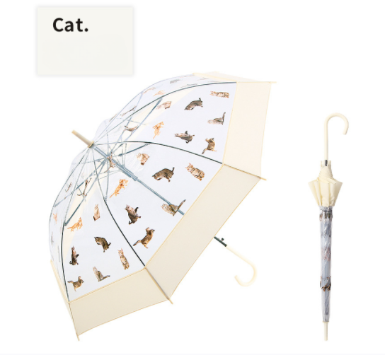 Transparent umbrella 8k cat creative straight umbrella super light male and female Japanese automatic transparent umbrella