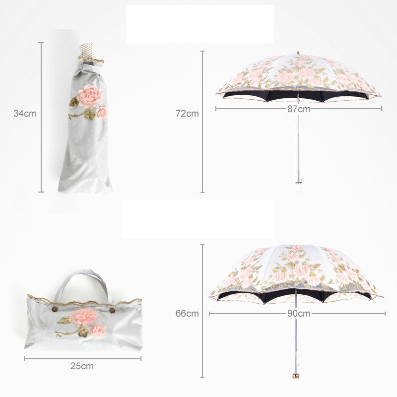 Lace embroidered umbrella vinyl UV protection tiger bone two fold sunshade umbrella factory mixed wholesale gifts