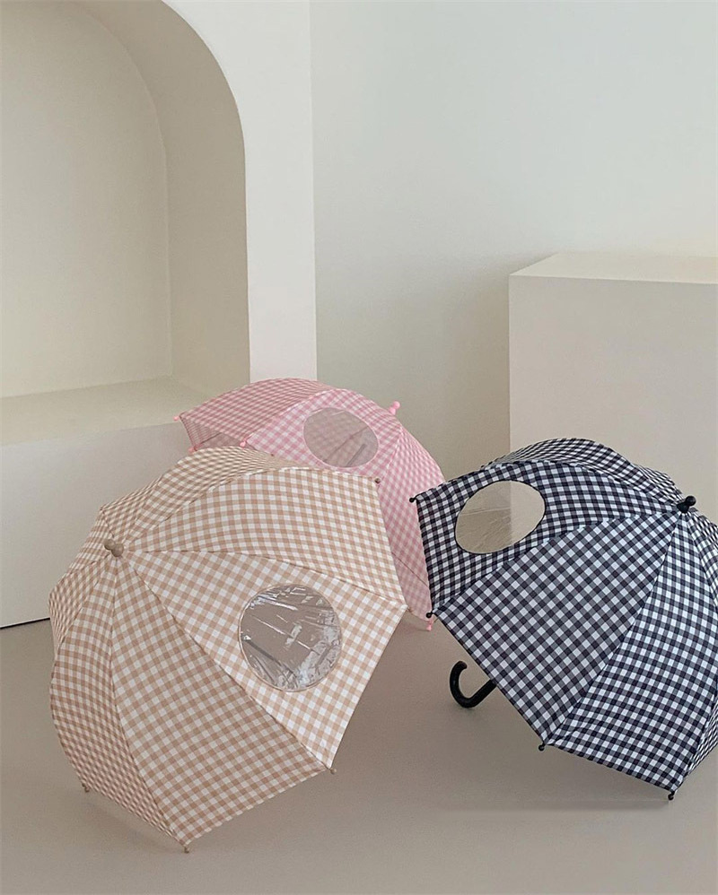 Ins Korea Kindergarten primary school grow handle umbrella photo shoot props transparent retro plaid children's umbrella s