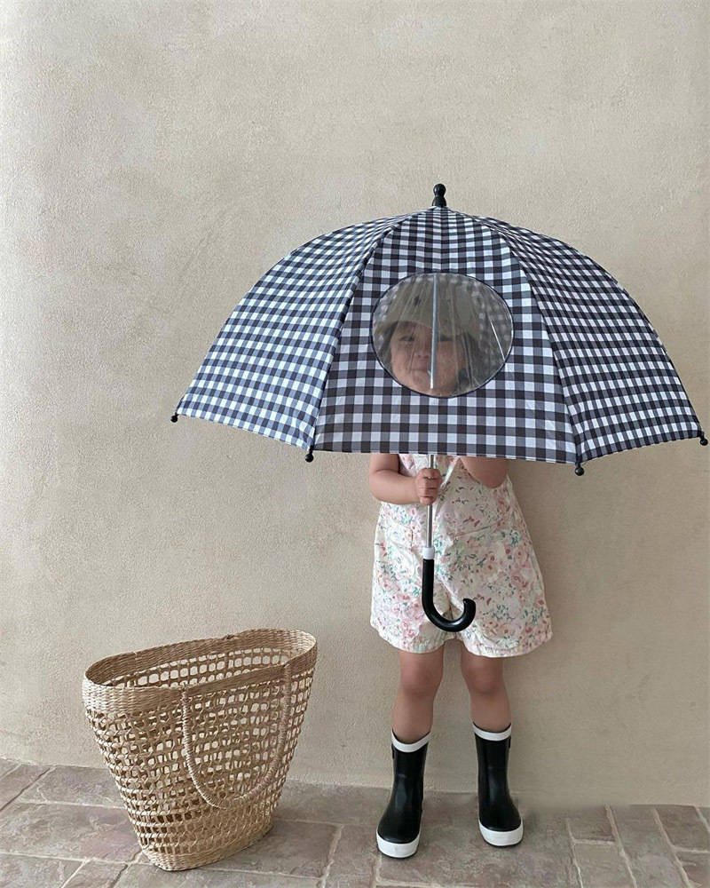 Ins Korea Kindergarten primary school grow handle umbrella photo shoot props transparent retro plaid children's umbrella s