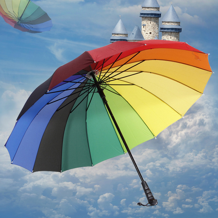 Customized Logo 16K Automatic Open Iridescence Umbrella popular special rainbow spiral fancy straight umbrella