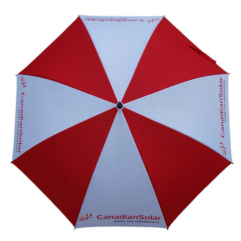 Branded Promotional Umbrellas red and white color golf umbrella 8 rib fiberglass windproof umbrella