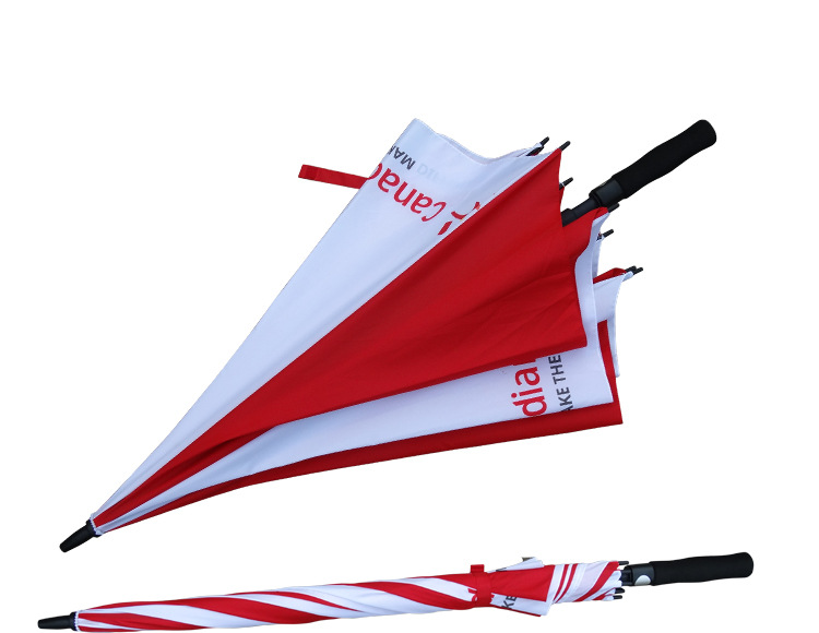 Branded Promotional Umbrellas red and white color golf umbrella 8 rib fiberglass windproof umbrella