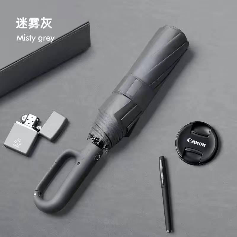 Unique design Automatic 3 foldable umbrella UV block buckle lock handle dual umbrella with Custom logo print