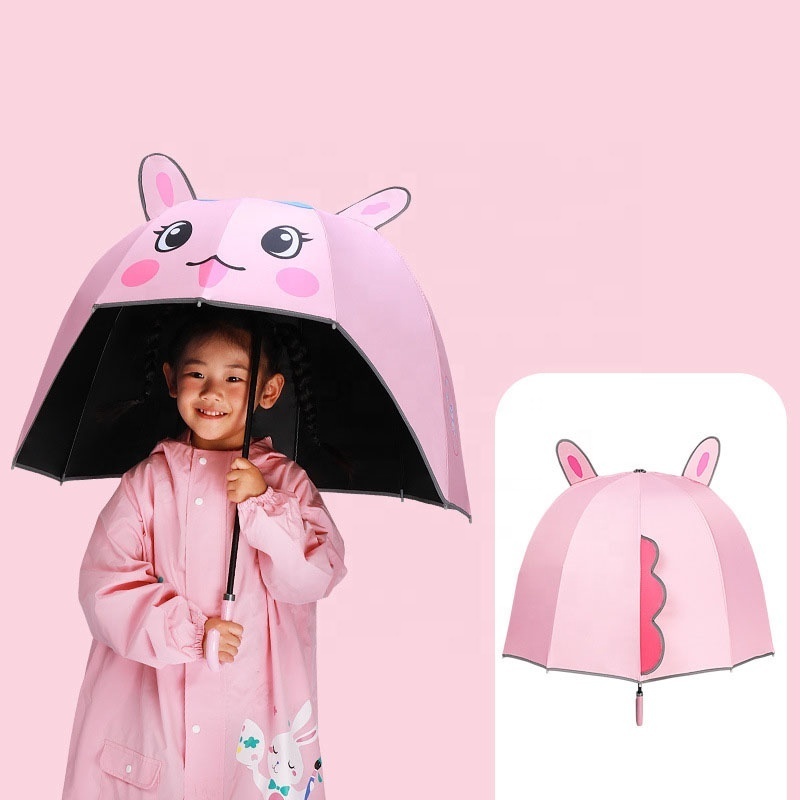 Three-dimensional cartoon helmet umbrella sunshine and rain dual purpose cute safety girl windproof UV straight umbrella