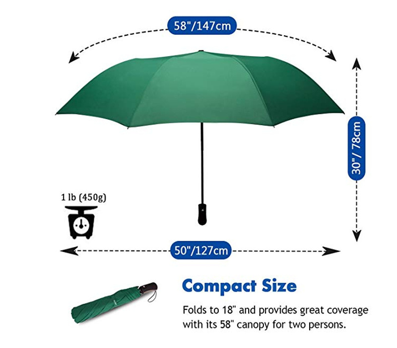 2 Fold Umbrella Logo Umbrella Customized Green 27inch Big Size with Print Auto Open Rubber Straight Handle Double Fiberglass