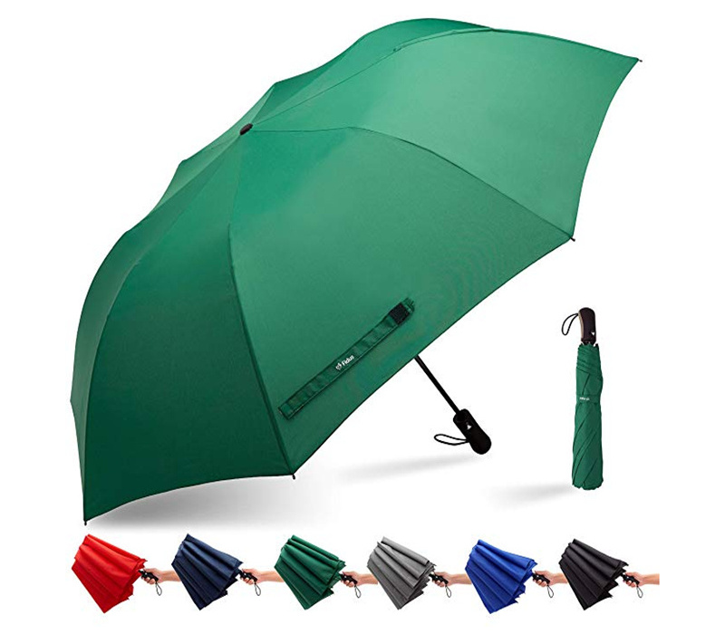 2 Fold Umbrella Logo Umbrella Customized Green 27inch Big Size with Print Auto Open Rubber Straight Handle Double Fiberglass