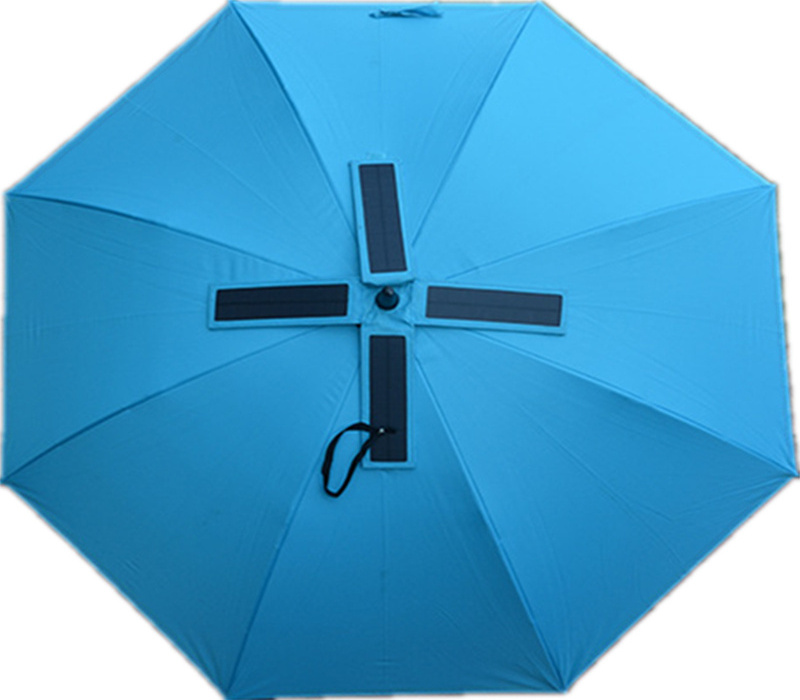 Personalized Customized Pleasantly Cool Solar Umbrella with Fan Sunny and Rainy Umbrella Manual Open Ruber Coating Handle Iron