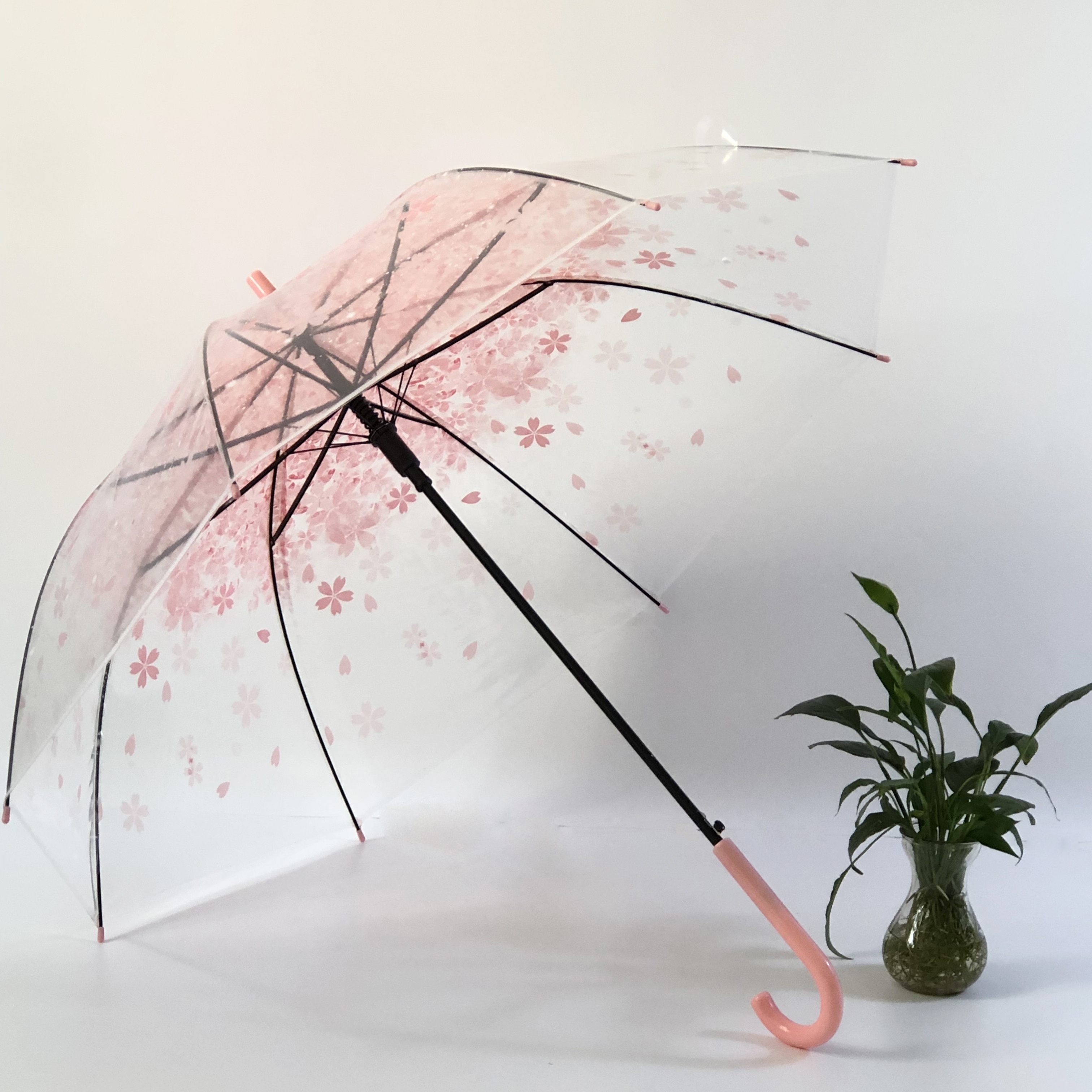 Customized Professional  POE clear compact sakura umbrella