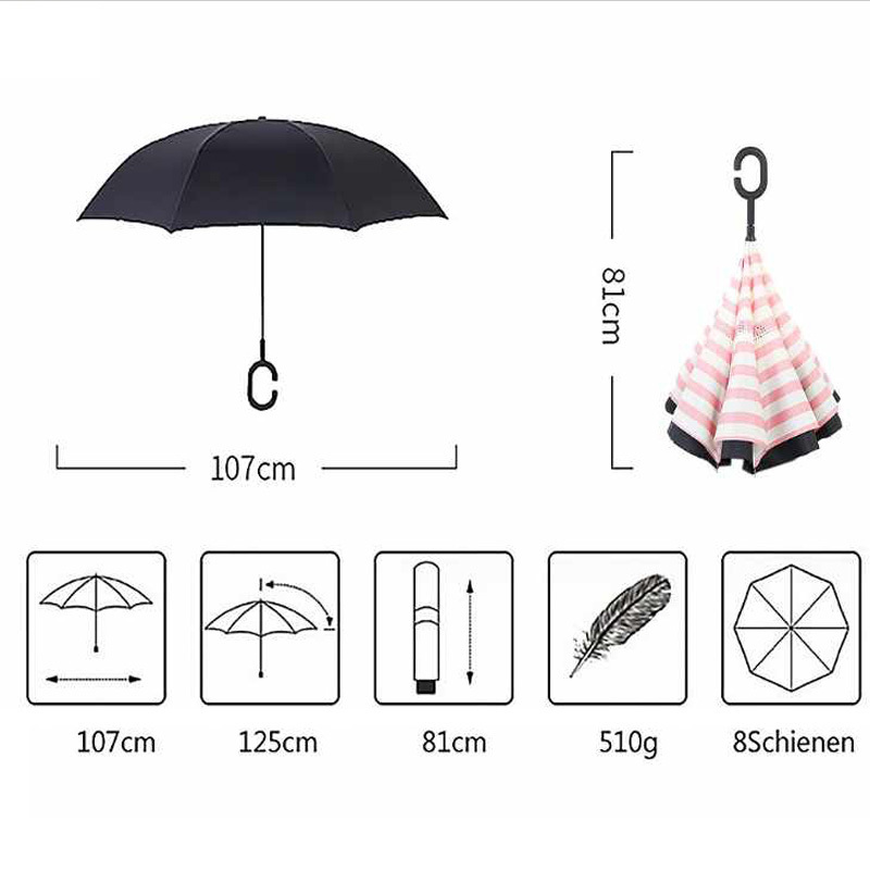 8k 23inch 190T pongee umbrella inverted double layer c handle inverted umbrella