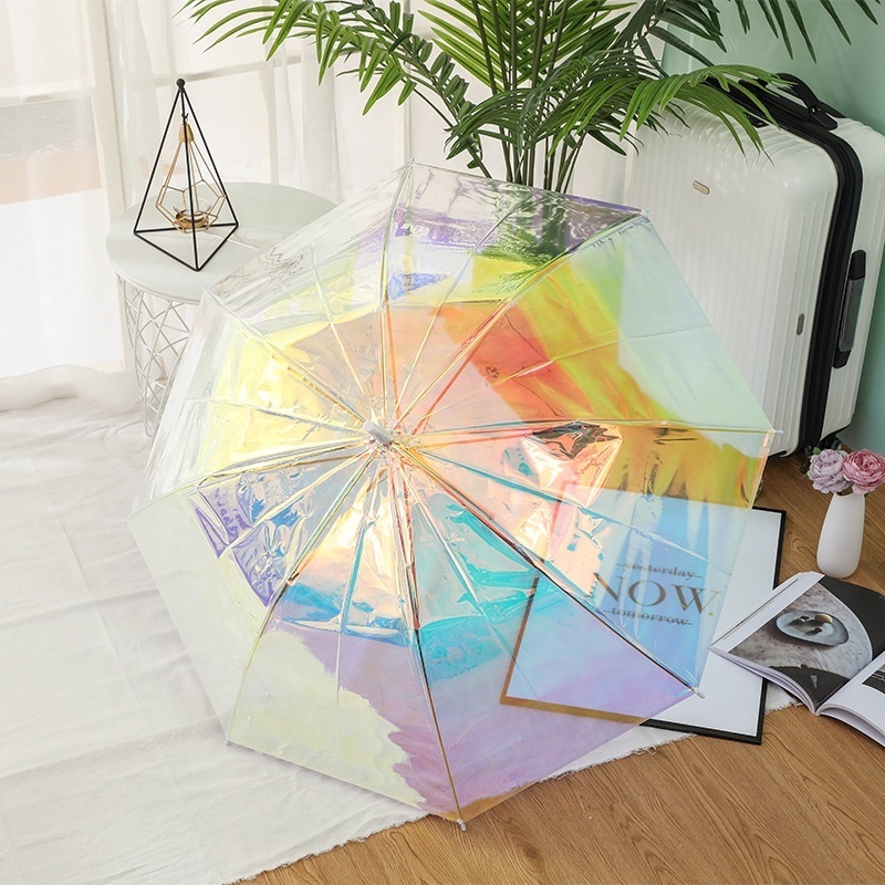 Customized Glitter Effect laser Magic Change color Reflective Multicolor holographic Transparent POE Umbrella