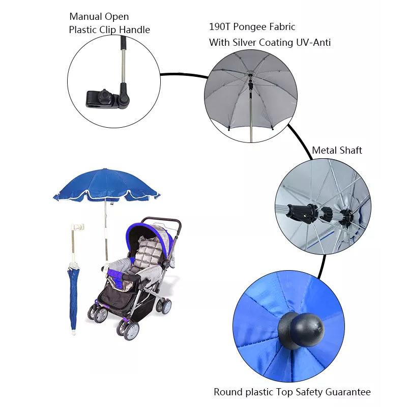 Custom Strollers Adjustable Baby Stroller Car Umbrella with Clip Stroller Accessories Kids Children Pram Shade Holder Manual