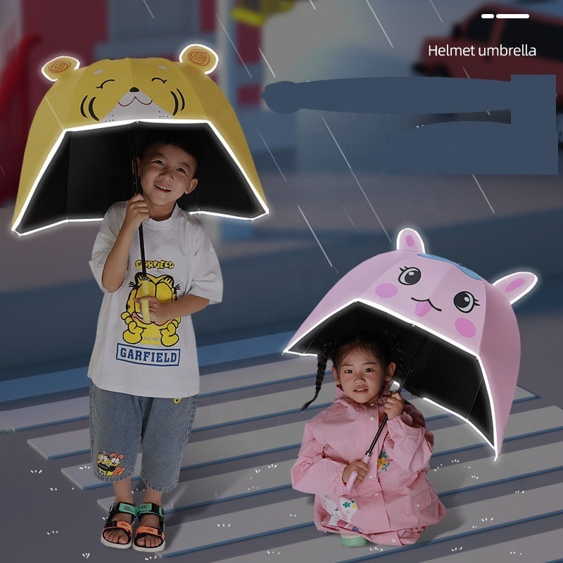 Three-dimensional cartoon helmet umbrella sunshine and rain dual purpose cute safety girl windproof UV straight umbrella