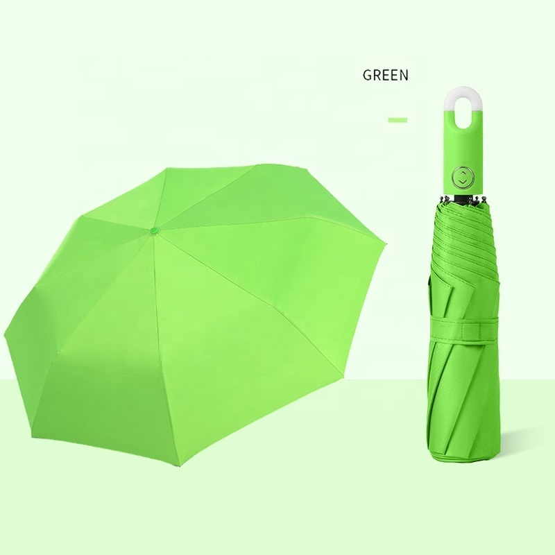 Stock Drop Shipping Lock Head Handle Pure Color Custom Folding Umbrella With Logo Prints fulul automatic umbrella