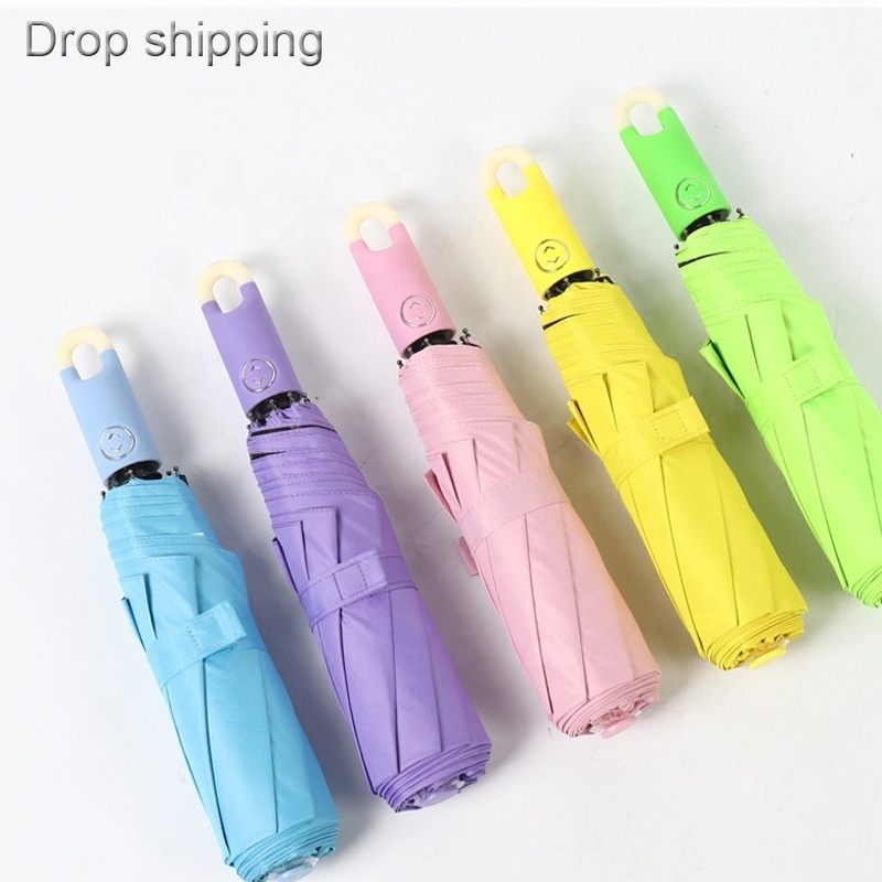 Stock Drop Shipping Lock Head Handle Pure Color Custom Folding Umbrella With Logo Prints fulul automatic umbrella