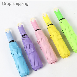 Stock Drop Shipping Lock Head Handle Pure Color Custom Folding Umbrella With Logo Prints fulul automatic umbrella