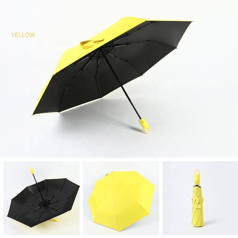 Stock Drop Shipping Lock Head Handle Pure Color Custom Folding Umbrella With Logo Prints fulul automatic umbrella