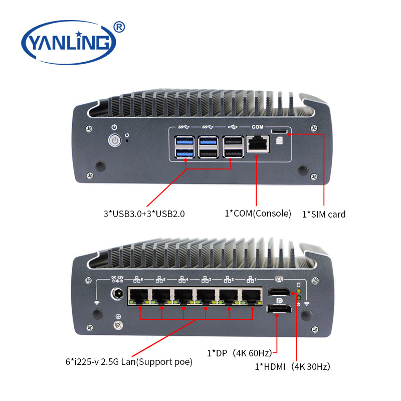 Yanling Fanless Mini PC i3/i5 10th IPC Industrial Computer with 2*POE optional Mini Box PC for Industrial control