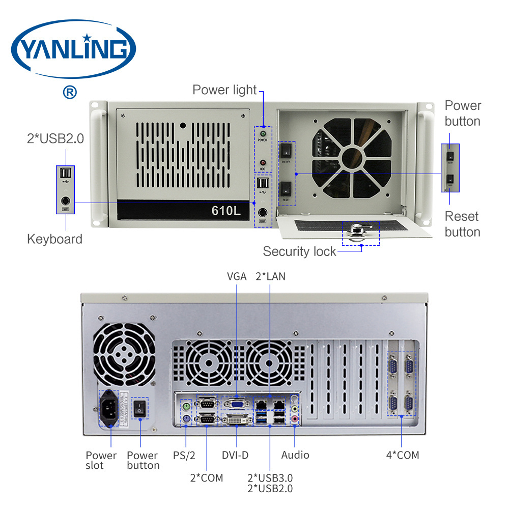 Cheap 4U Rack-mounted industrial server core i7 6700 quad core nas storage servers with 6*COM DVI-D port