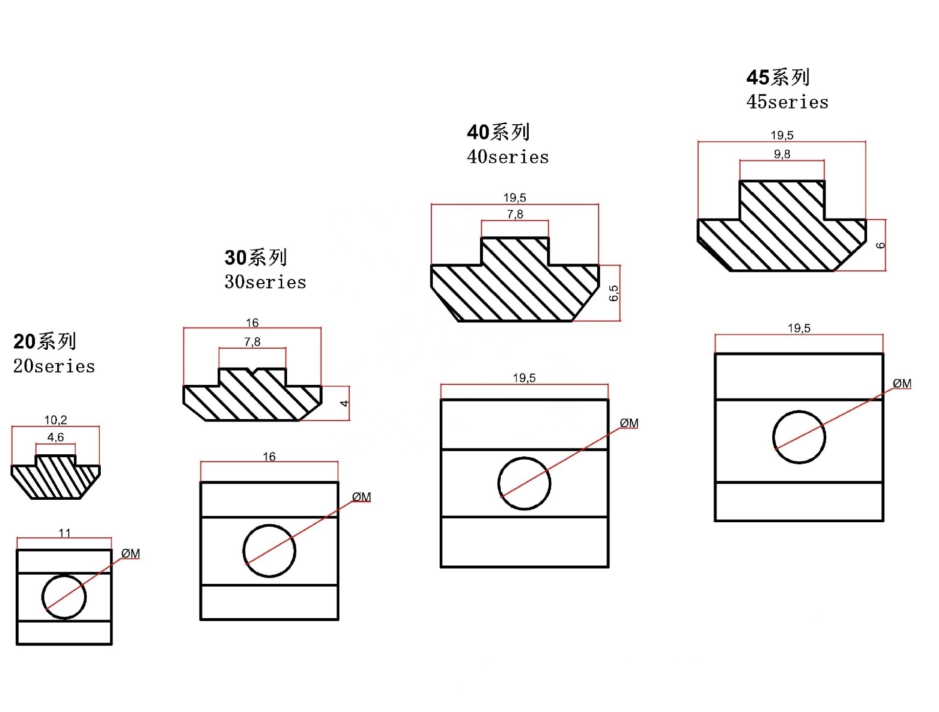 T slot Slide-in Square Sliding Hammer T nut T-nut T Block Tee Nut for Aluminum Profile