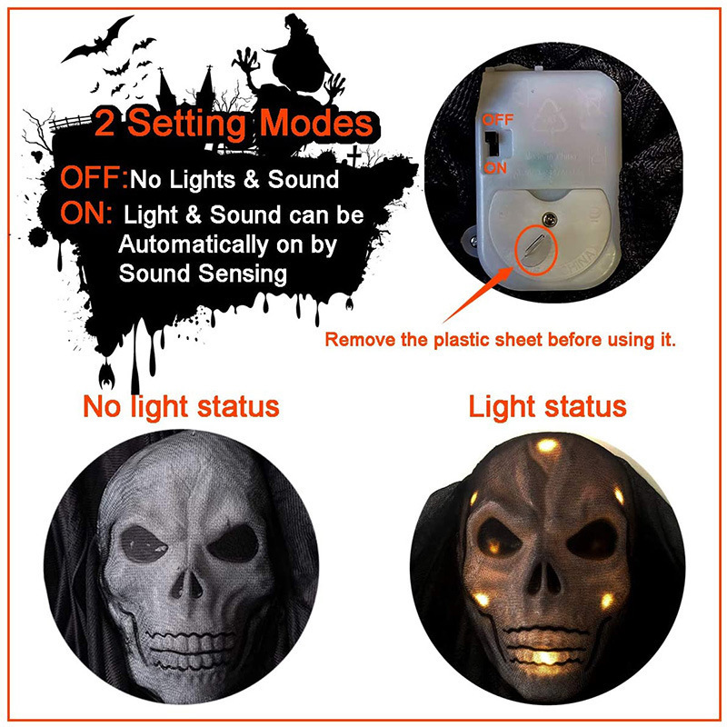 180cm Led Halloween Lantern Black Clothes Cloak Sickle Decoration Halloween Skeleton