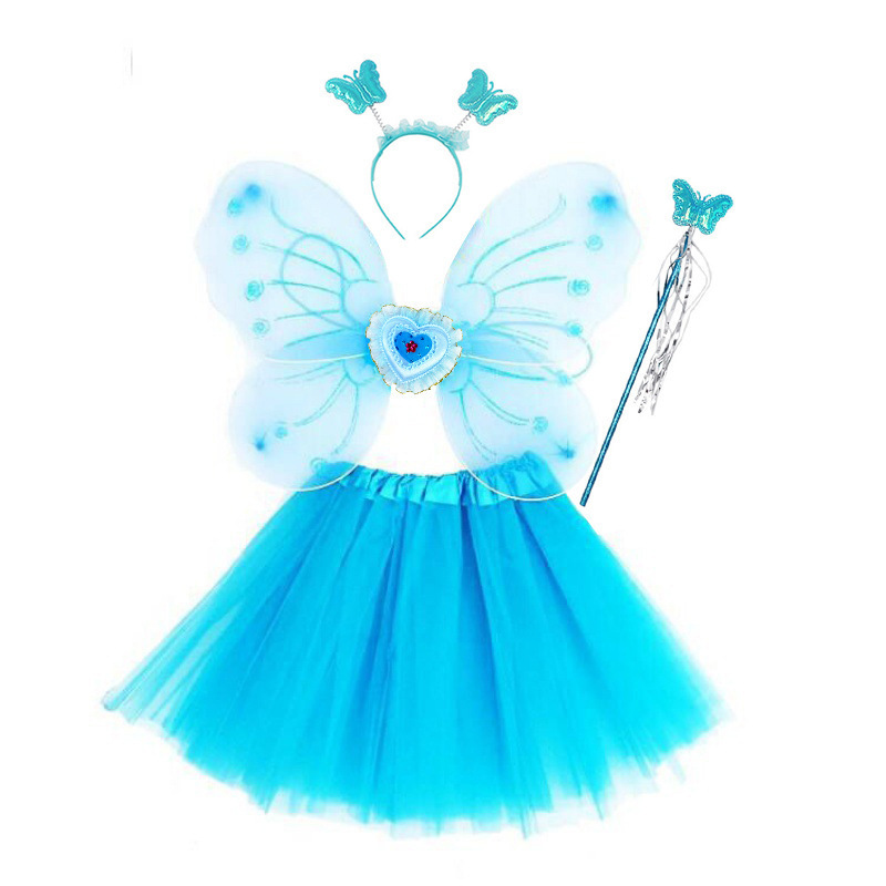 Princess Fairy Costume for Girls Kids Costumes Set with Butterfly Wings Tutu Skirt Headwear Fairy Wand for Cosplay