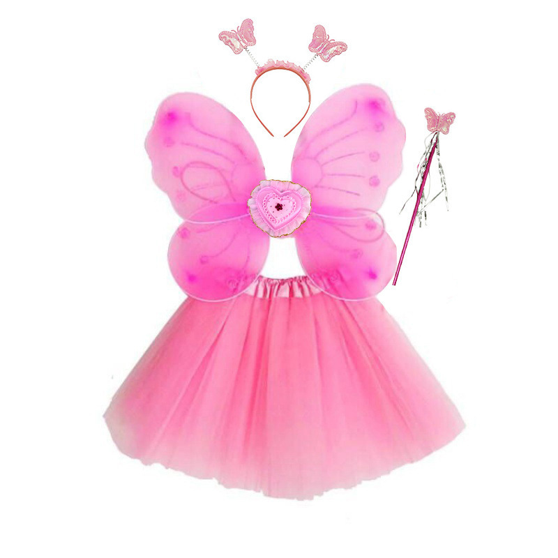 Princess Fairy Costume for Girls Kids Costumes Set with Butterfly Wings Tutu Skirt Headwear Fairy Wand for Cosplay