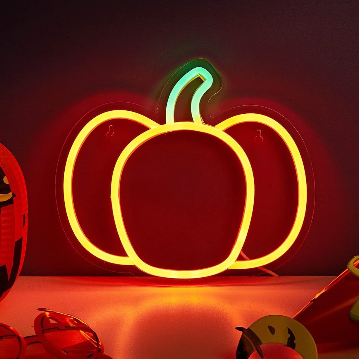 Halloween Neon Sign Light LED Acrylic  Pumpkin Shape Neon Wall Signs Decor Neon Lights for Halloween Party Decor