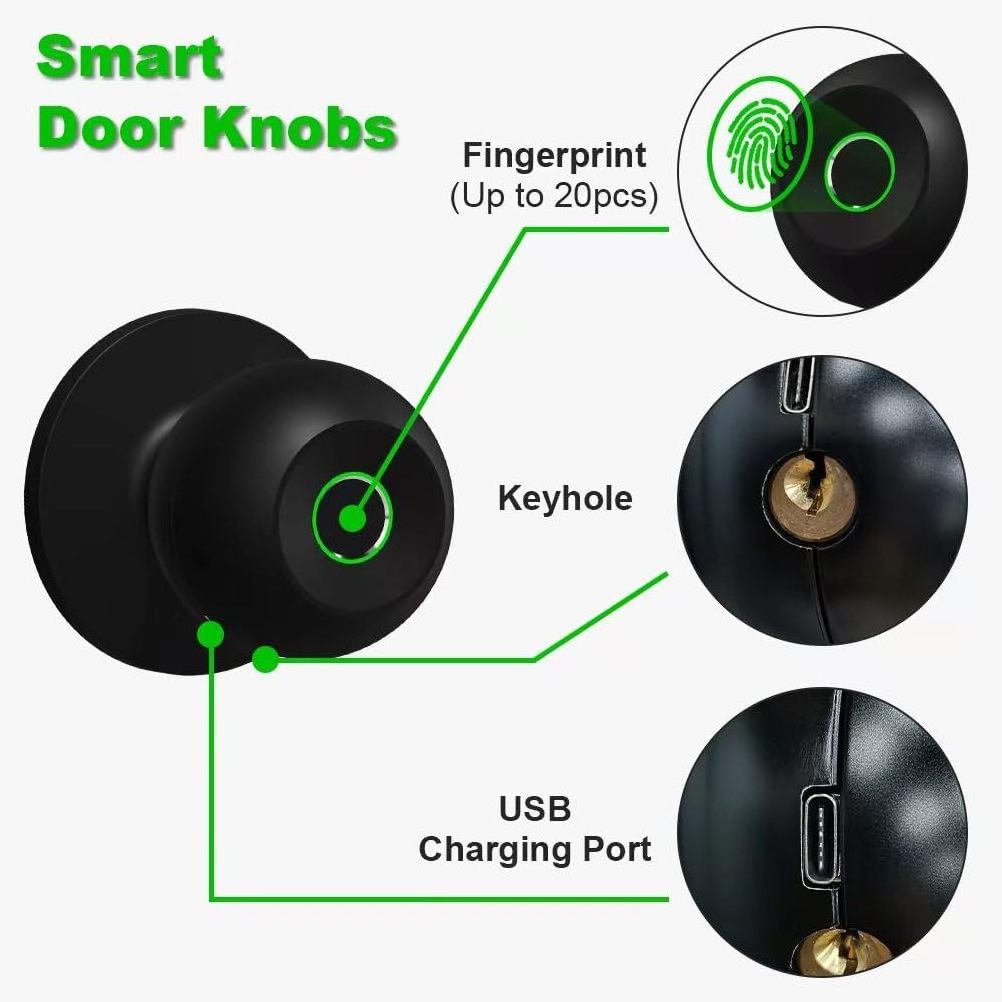 Home Bedrooms Office  Fingerprint Biometric Door Lock Intelligent Electronic Tuya APP Mobile Control Smart Digital Knob Lock