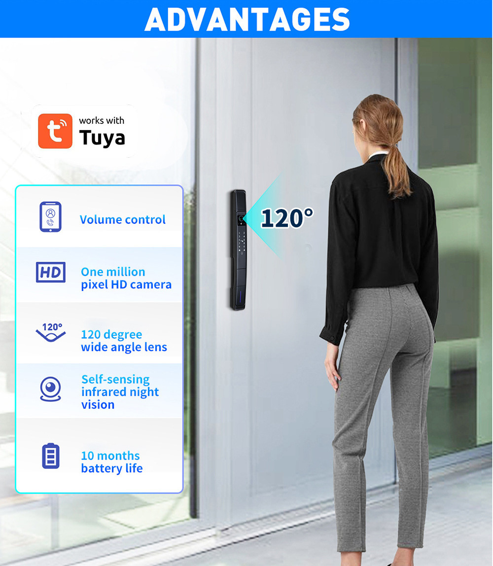 3D Face Recognition IP64 Waterproof Aluminum Door Lock Full Automatic Digital Fingerprint TTLock Tuya WiFi Smart Door Lock