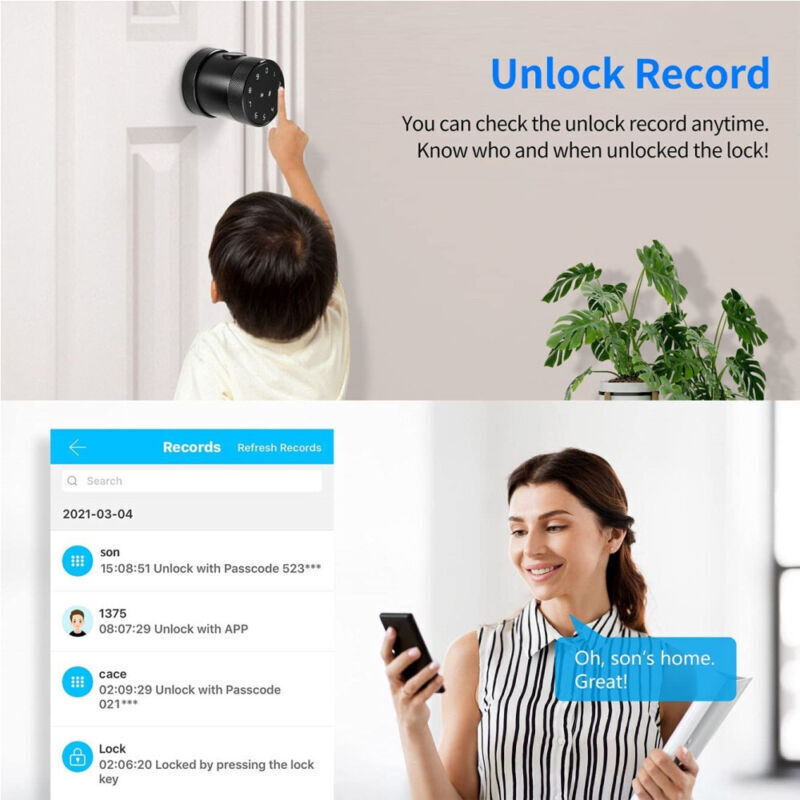 Fingerprint Keypad Smart Door Knob Lock IC Card Mechanical Key Remote Control BLE TTLock Tuya APP WiFi Smart Door Lock