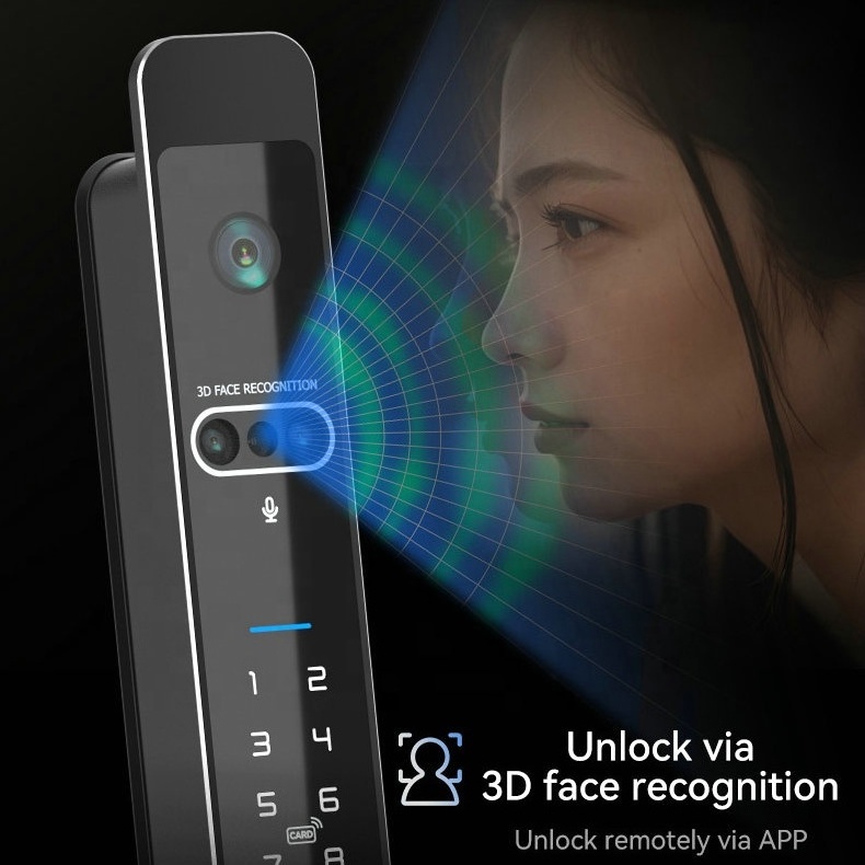 3D Face Recognition Waterproof Aluminum Slim Door Lock Fingerprint Password Gate Digital WiFi Sliding Smart Lock with Camera