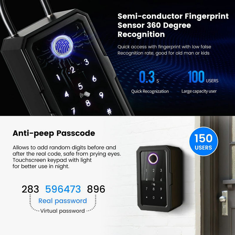 Tuya TTLock Keybox Wall Mounted Safe key Storage Lock box Password Combination Electronic Digital fingerprint smart Key Lockbox