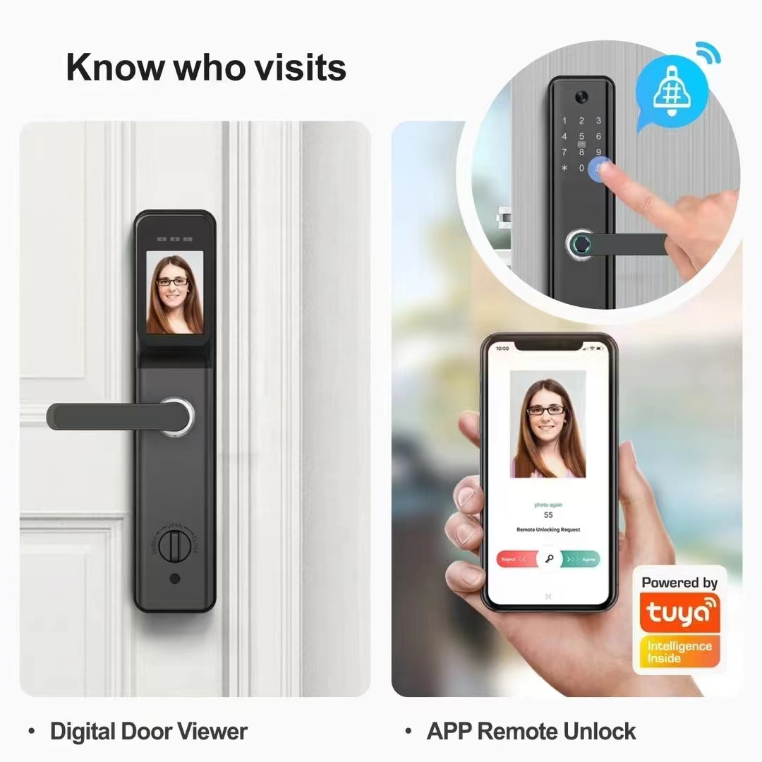 6068 Mortise fingerprint password electronic lock IC RFID Card Ble WiFi apartment wooden TTLock Tuya door smart lock with Camera