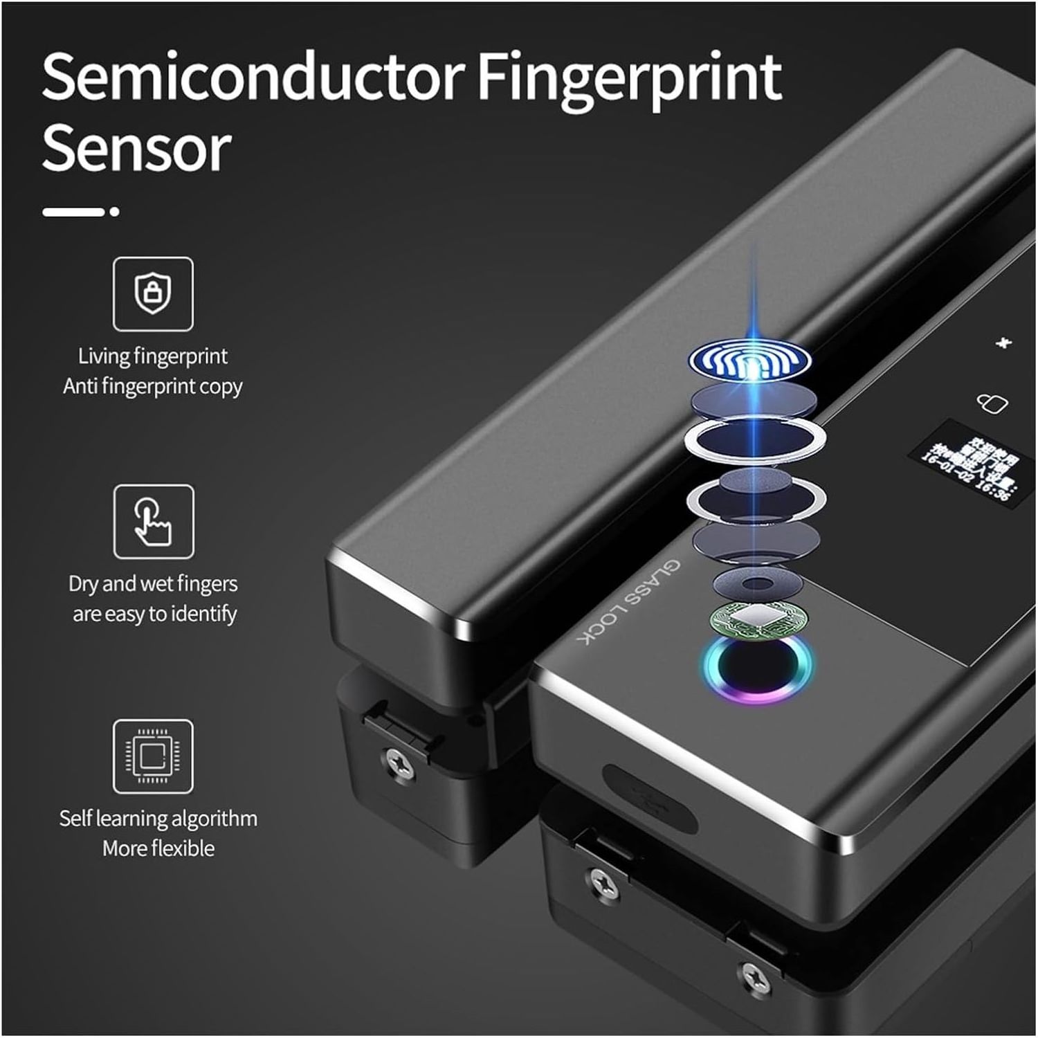 Serrure Intelligente Office Security Glass Door Lock Biometric Fingerprint Digital Smart Glass Door Locks