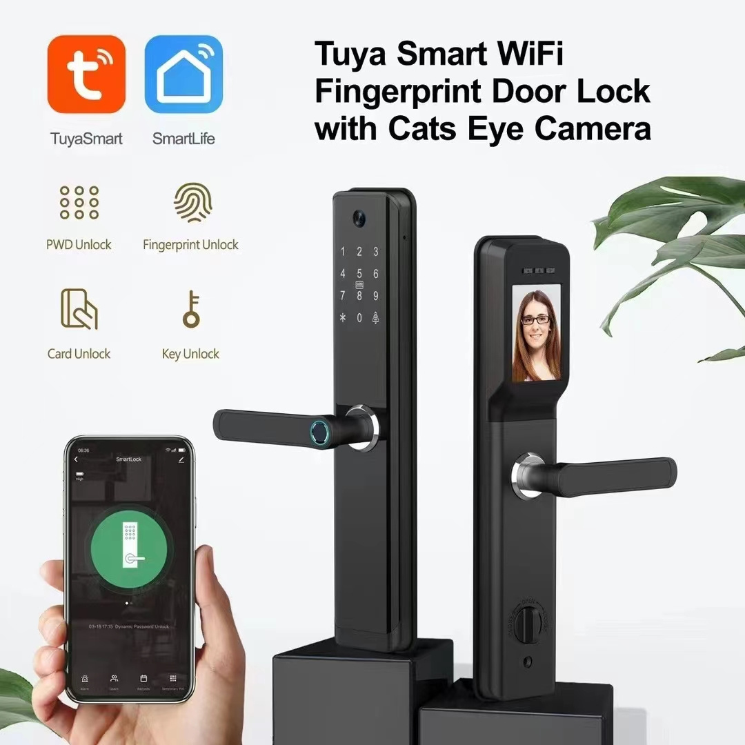 6068 Mortise fingerprint password electronic lock IC RFID Card Ble WiFi apartment wooden TTLock Tuya door smart lock with Camera