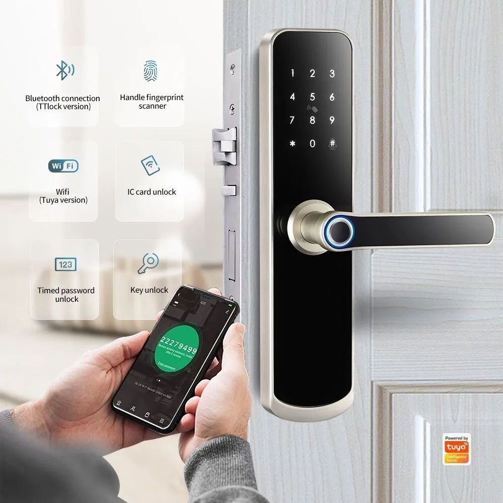 Tuya Smart TTLock APP Wireless Control Security Handle Lock Fingerprint Keyless Entry Touchscreen Keypad Smart Door Lock