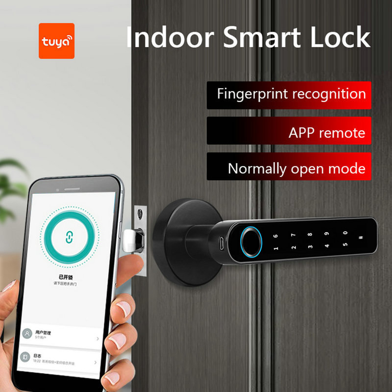 Long Battery Life Interior Biometric Fingerprint keyless smart door handle knob lock electronic front smart door lock