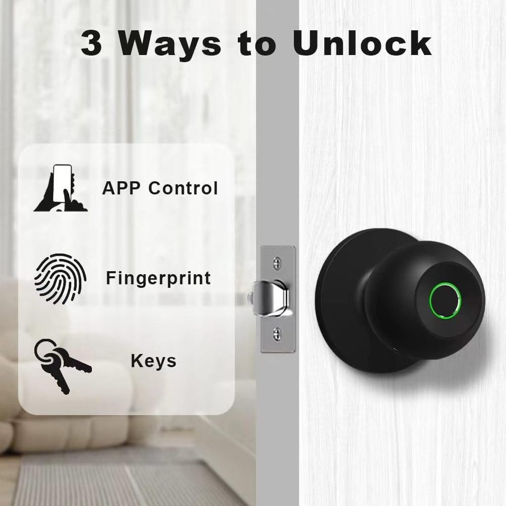 Aluminum Alloy Smart Entry Door Locks Tubular Fingerprints Keyless Home Bedroom Tuya APP Door Knobs Lock