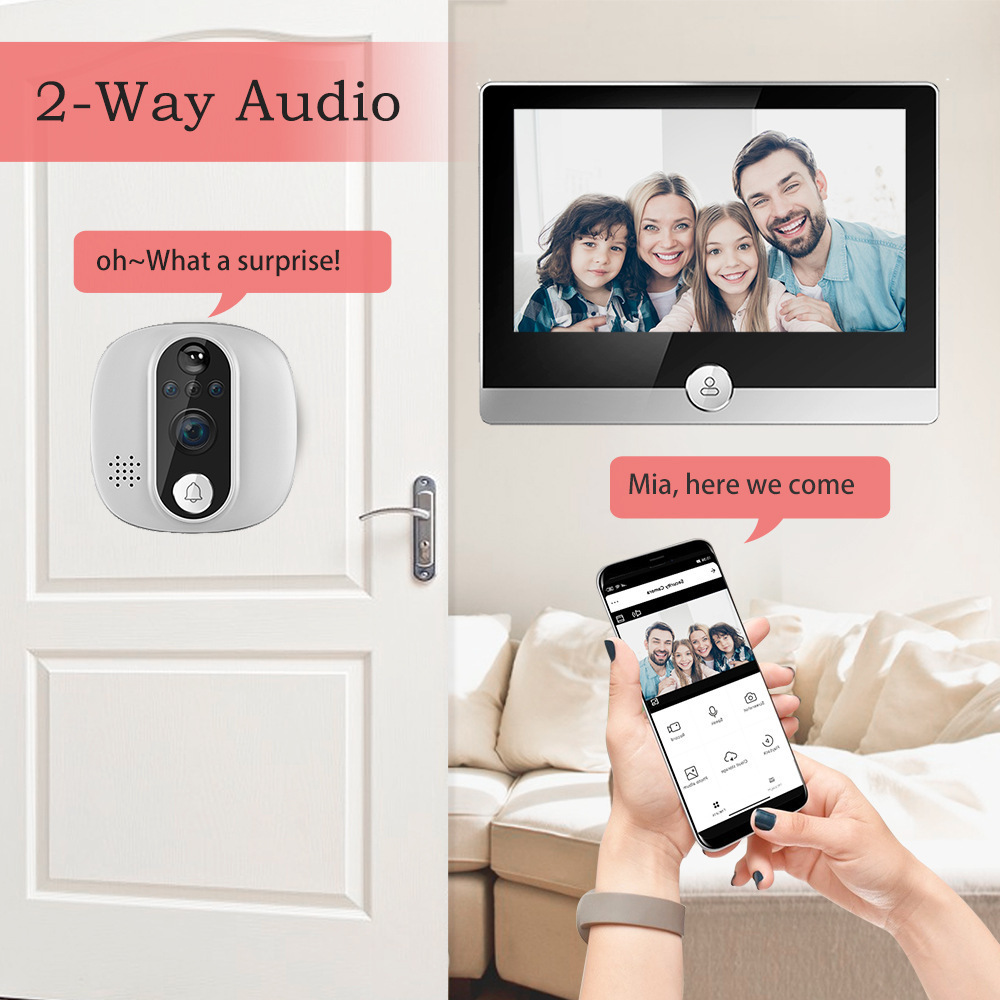 Two-way intercom digital door camera wide angle lens 2mp 1080P Security WiFi Peephole Video Door Viewers