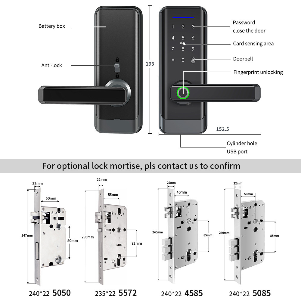 Home Smart Airbnb tuya wifi smartlock tt lock app fingerprint smart door lock