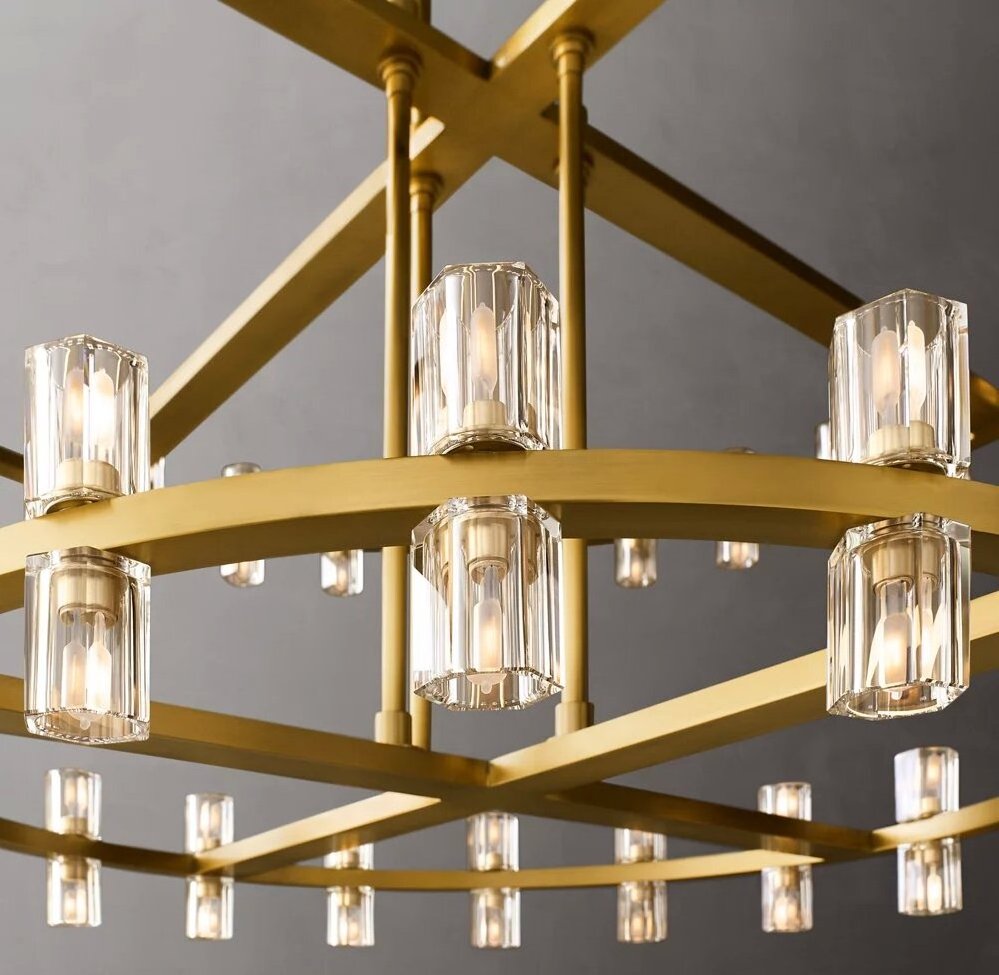 American Villa Modern Luxury Brass Living Room Bedroom Dining Room Crystal LED ROUND TWO-TIER CHANDELIER 60