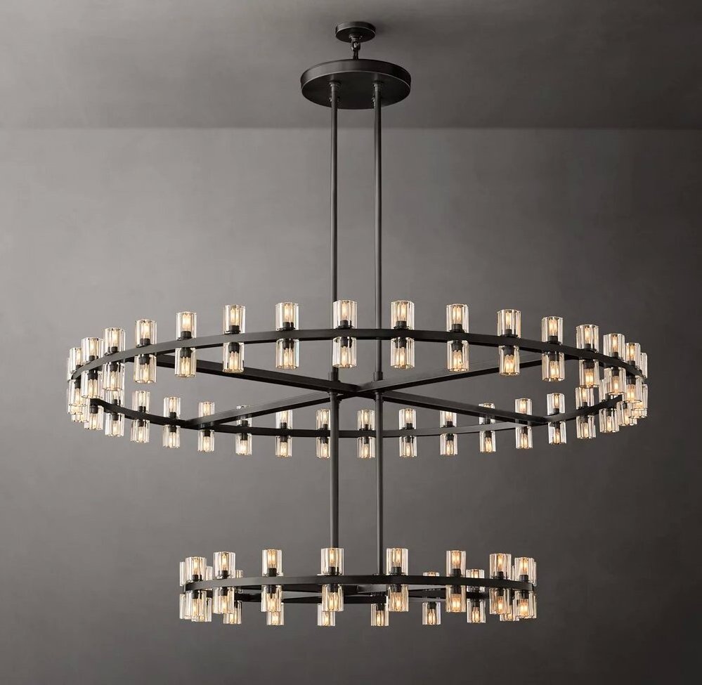 Hot selling Modern luxury Living Room Black LED ROUND TWO-TIER Crystal Chandelier 60