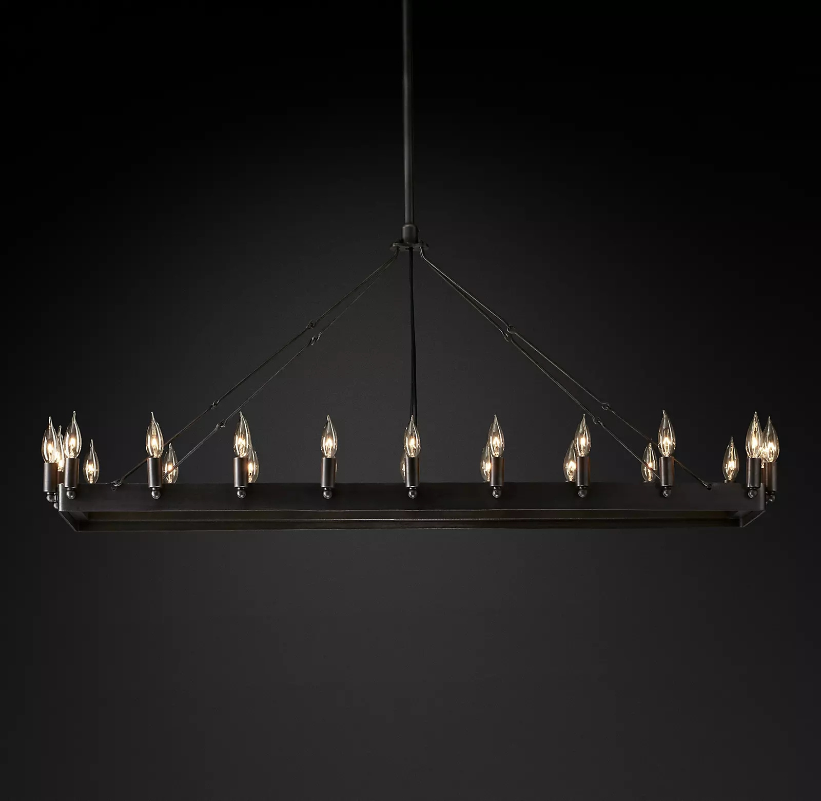 Popular American country hardware chandelier modern industrial style plain black iron rectangular dining table chandelier