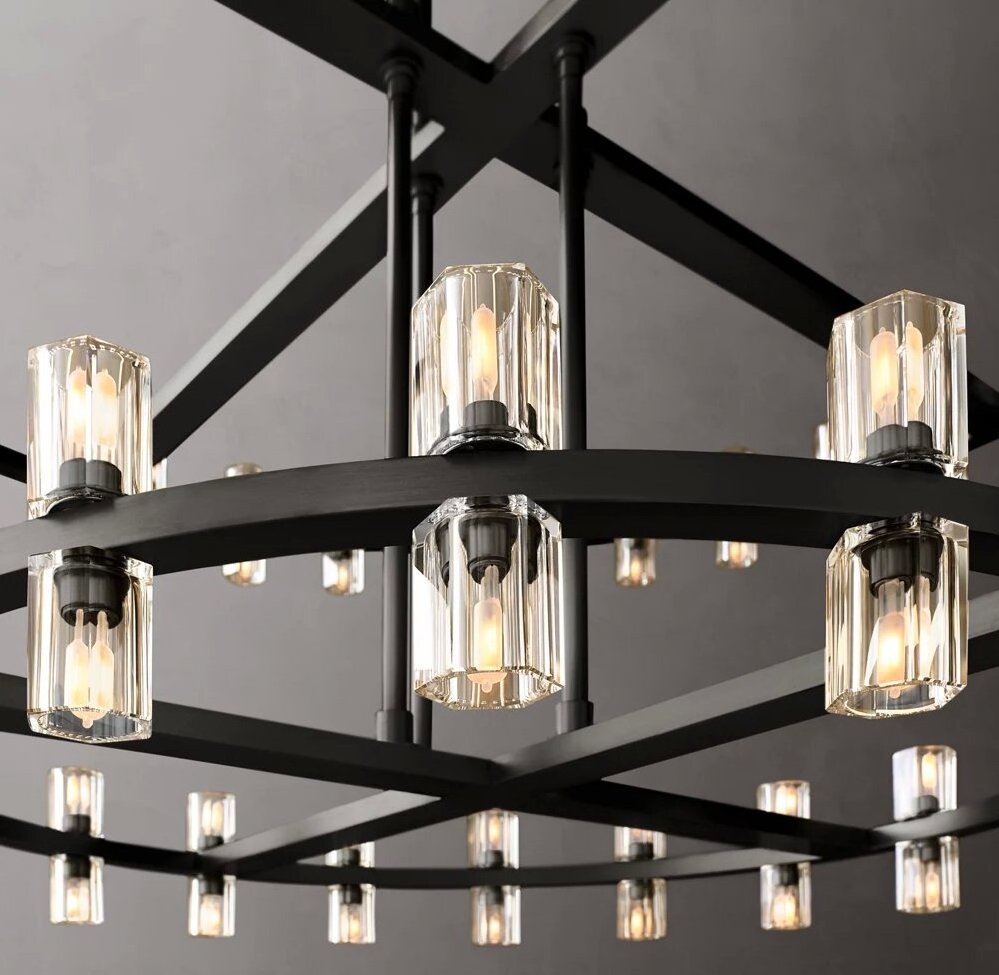 Hot selling Modern luxury Living Room Black LED ROUND TWO-TIER Crystal Chandelier 60