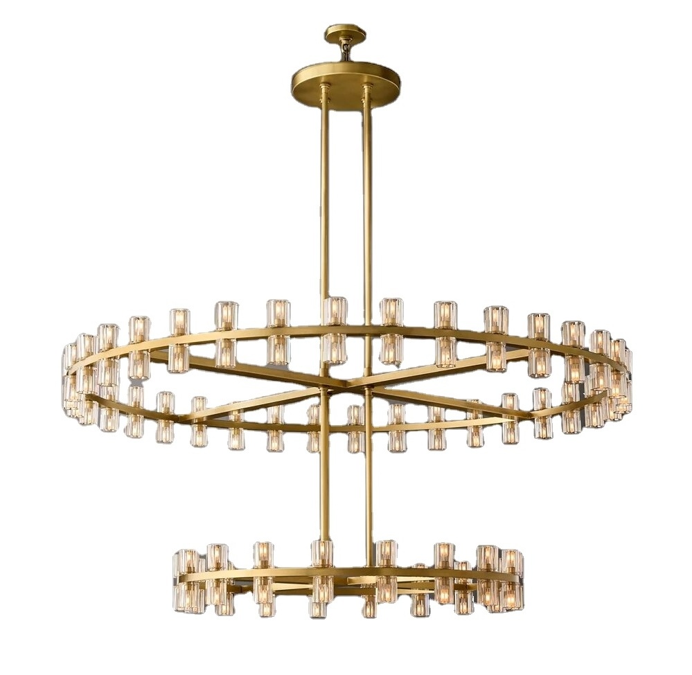 American Villa Modern Luxury Brass Living Room Bedroom Dining Room Crystal LED ROUND TWO-TIER CHANDELIER 60