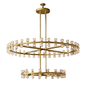 American Villa Modern Luxury Brass Living Room Bedroom Dining Room Crystal LED ROUND TWO-TIER CHANDELIER 60"