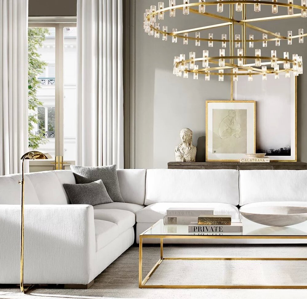 American Villa Modern Luxury Brass Living Room Bedroom Dining Room Crystal LED ROUND TWO-TIER CHANDELIER 60