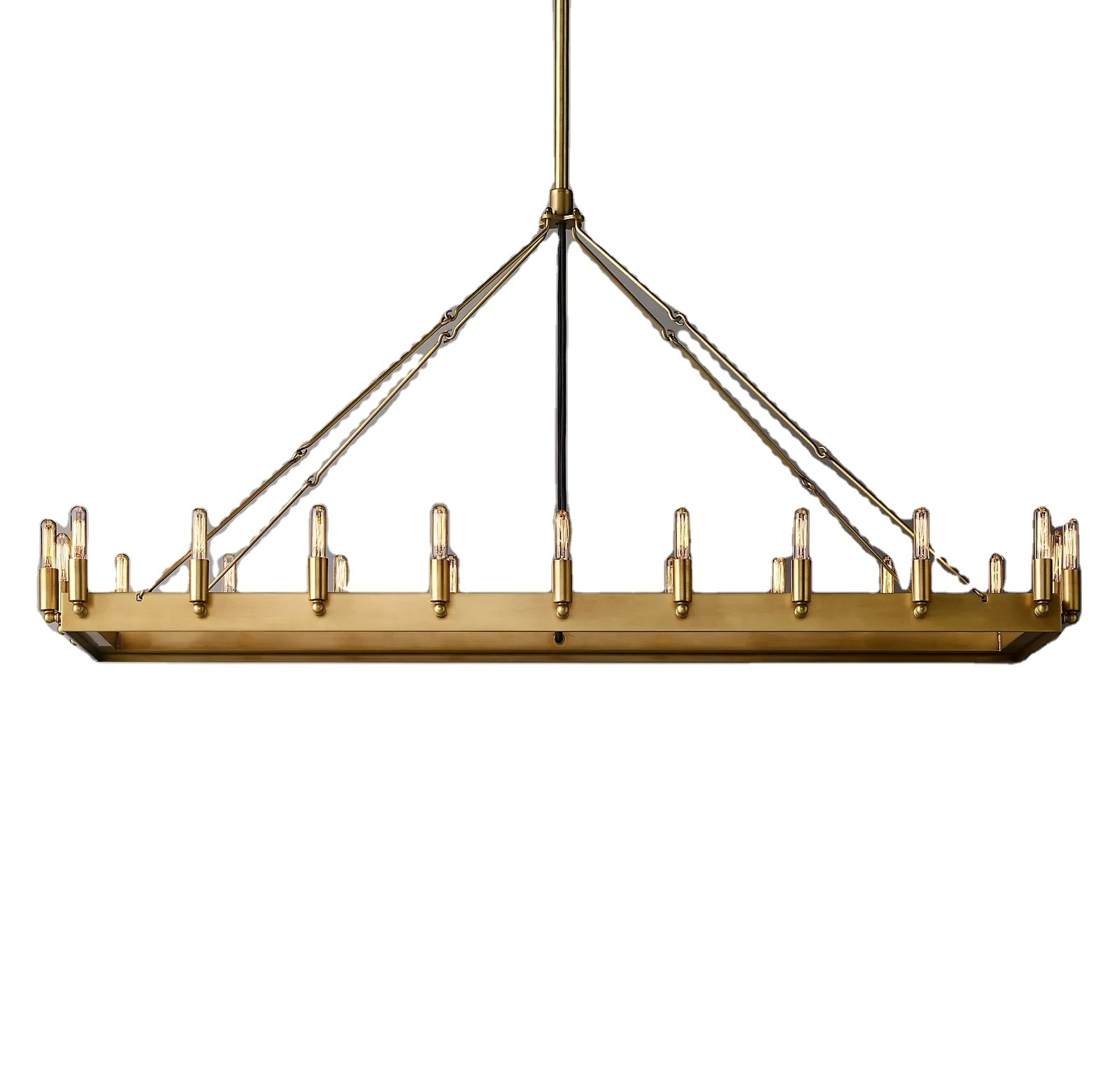 Popular American country hardware chandelier modern industrial style plain black iron rectangular dining table chandelier