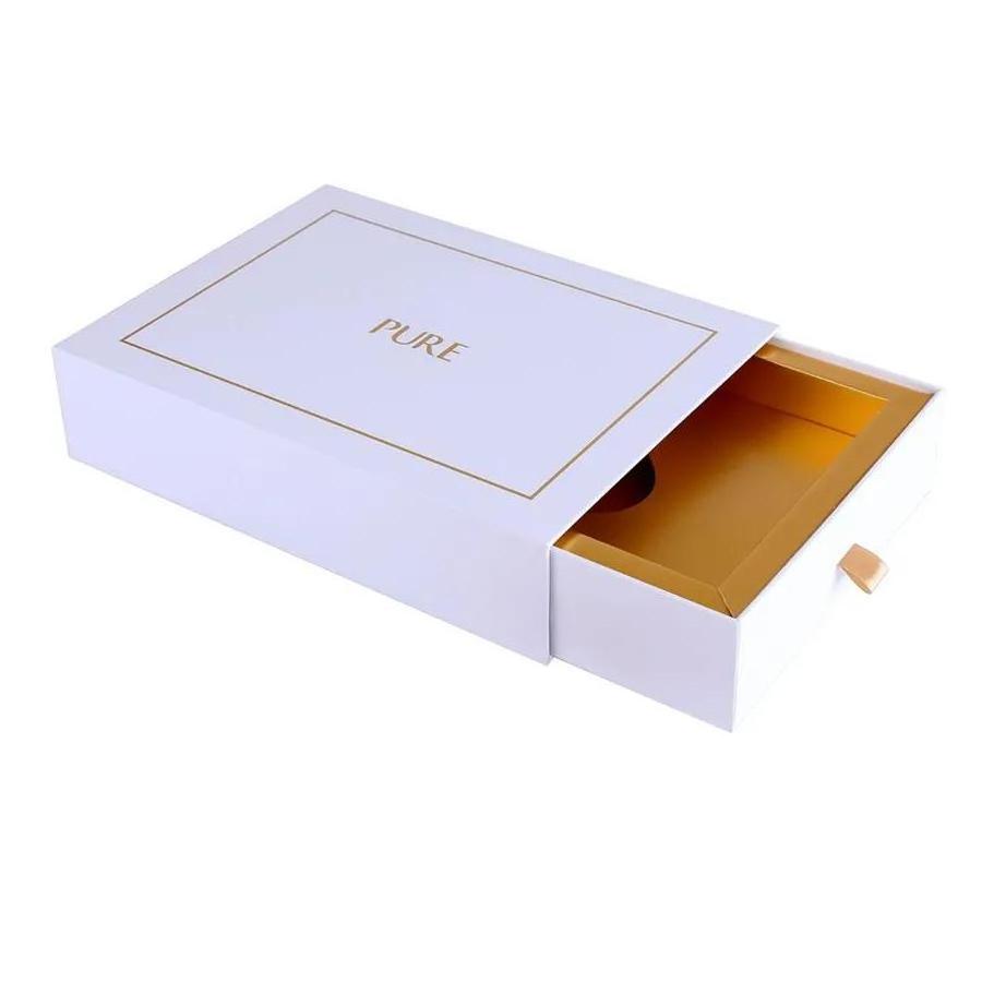 Custom Fancy Design Paperboard Drawer Box with gold foil Cardboard Packaging Corrugated Match Box with heat shape inside